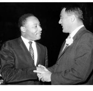 Elected President of the National Urban League in 1956, Kheel became involved in civil rights causes early on. Here he is pictured with Martin Luther King, whom he knew since at least 1957, when Kheel spoke with him during the trip they both made to Accra, Ghana for the indepen-dence of the country.
